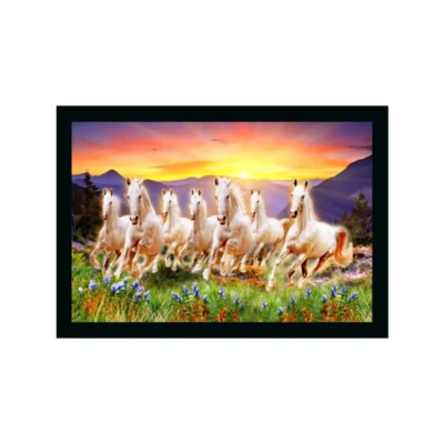 Seven Running Horses Vastu Painting with Frame (Multicolor)