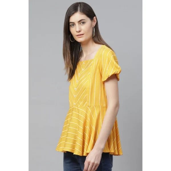 Women's Casual Short Sleeves Stripe Printed Rayon Top (Mustard) - Image 5