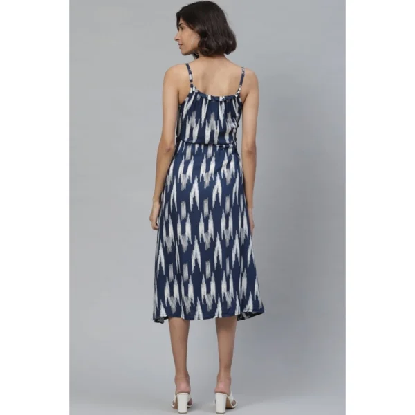 Women's Casual Sleeveless Ikat Print Rayon Dress (Blue) - Image 2