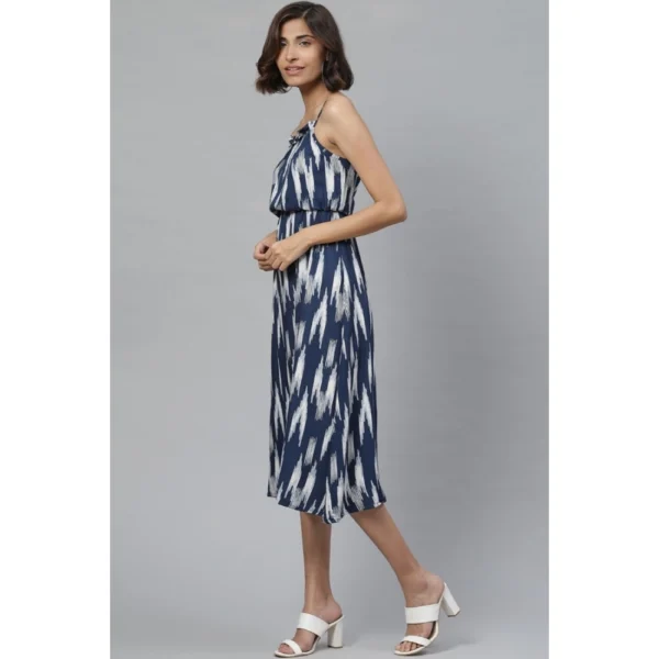 Women's Casual Sleeveless Ikat Print Rayon Dress (Blue) - Image 3