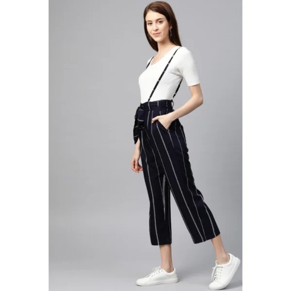 Women's Casual Short Sleeve Striped Rayon Dungaree (Blue) - Image 3