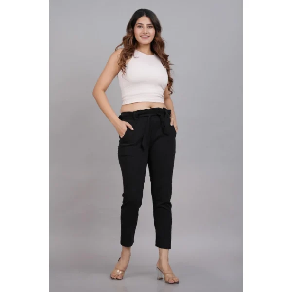 Women's Casual Solid Lycra Trouser Pant (Black) - Image 3