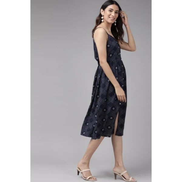 Women's Casual Sleeveless Stripe Printed Rayon Dress (Blue) - Image 5