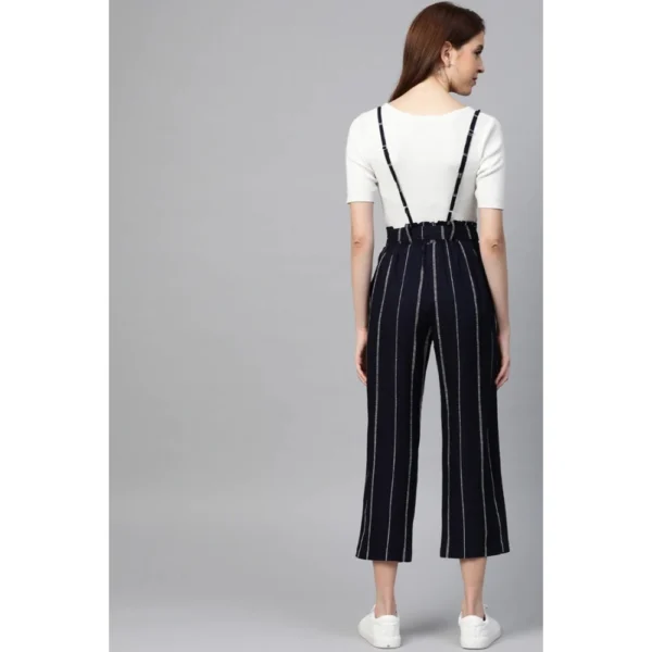 Women's Casual Short Sleeve Striped Rayon Dungaree (Blue) - Image 2