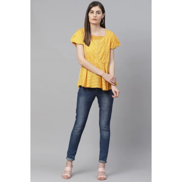 Women's Casual Short Sleeves Stripe Printed Rayon Top (Mustard) - Image 3