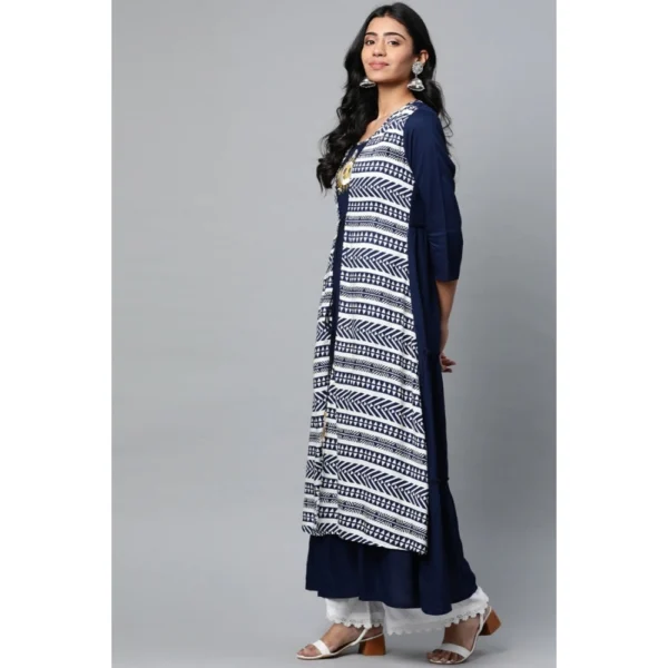 Women's Casual 3/4 th Sleeve Geometric Rayon Kurti (Navy Blue) - Image 5