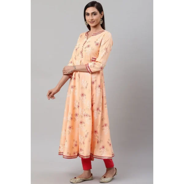 Women's Casual 3/4 th Sleeve Floral Printed Rayon Kurti (Peach) - Image 5