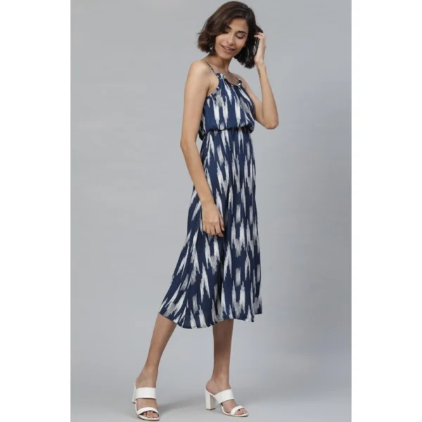 Women's Casual Sleeveless Ikat Print Rayon Dress (Blue) - Image 5