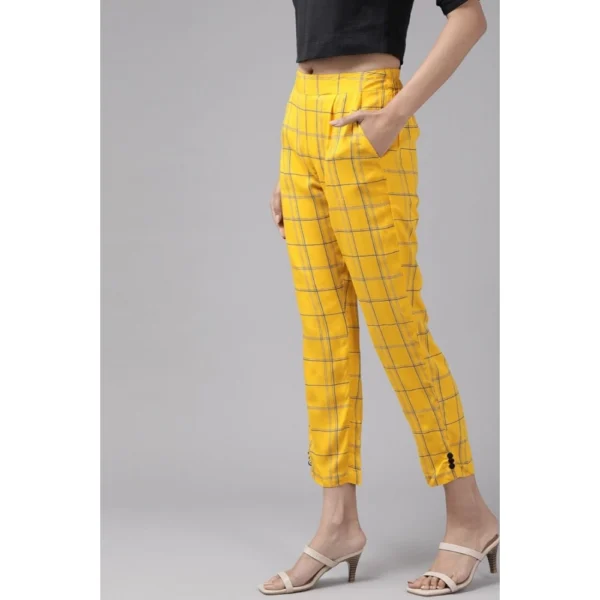Women's Casual Checked Rayon Trouser Pant (Yellow) - Image 5