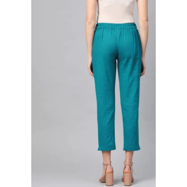 Women's Casual Solid Cotton Slub Trouser Pant (Rama Blue) - Image 2