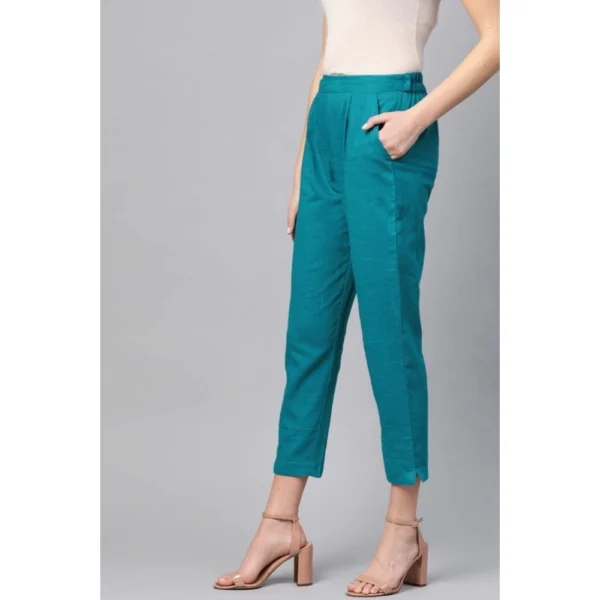 Women's Casual Solid Cotton Slub Trouser Pant (Rama Blue) - Image 5