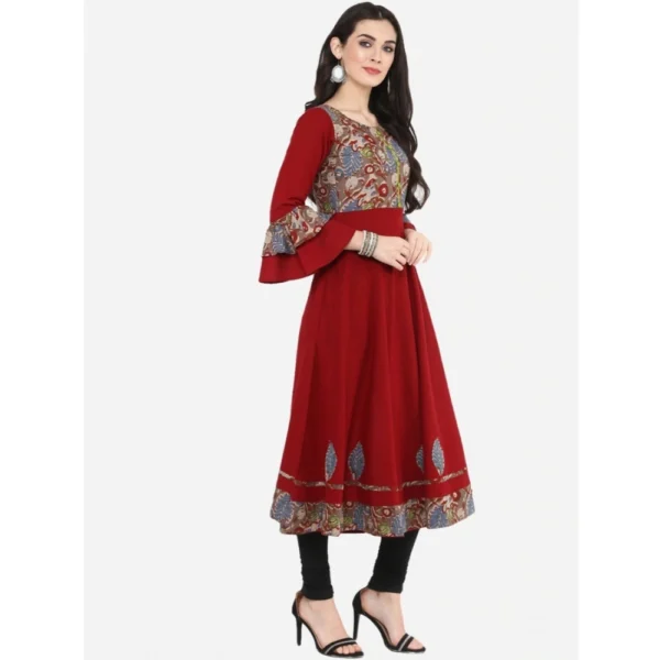 Women's Casual Bell Sleeves Printed Cotton Kurti (Maroon) - Image 3
