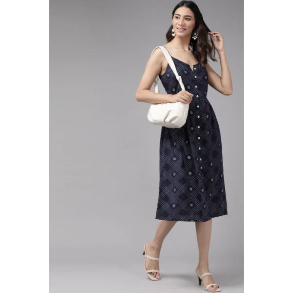 Women's Casual Sleeveless Stripe Printed Rayon Dress (Blue) - Image 3