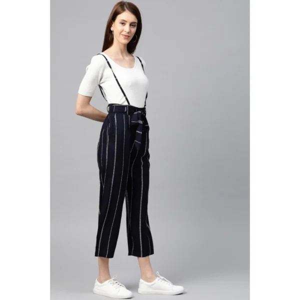 Women's Casual Short Sleeve Striped Rayon Dungaree (Blue) - Image 5