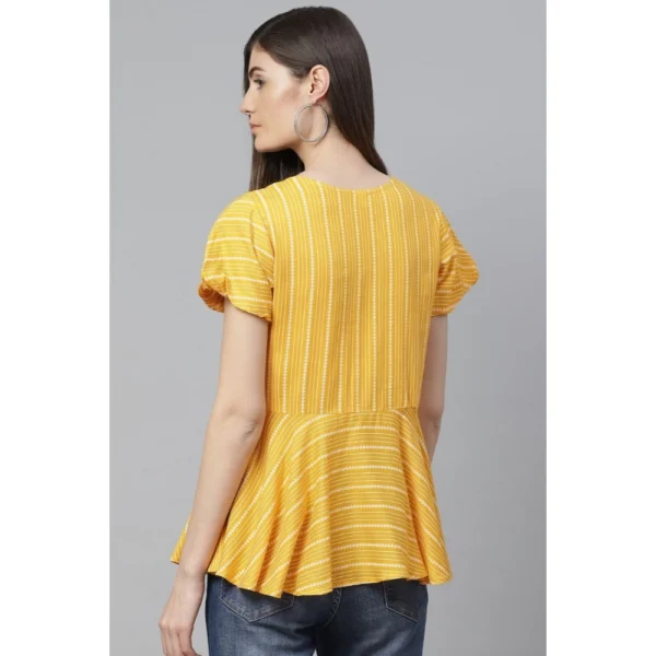 Women's Casual Short Sleeves Stripe Printed Rayon Top (Mustard) - Image 2