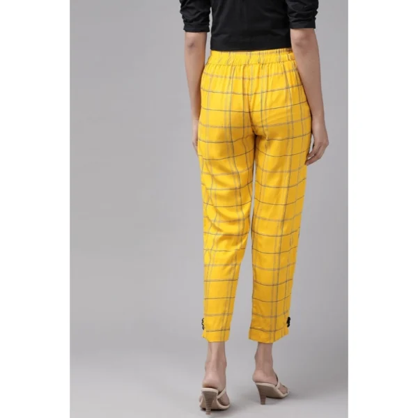 Women's Casual Checked Rayon Trouser Pant (Yellow) - Image 2