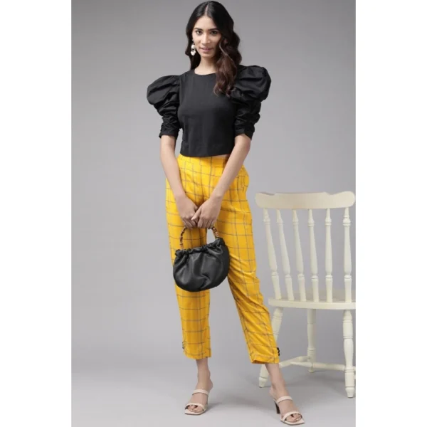 Women's Casual Checked Rayon Trouser Pant (Yellow) - Image 3