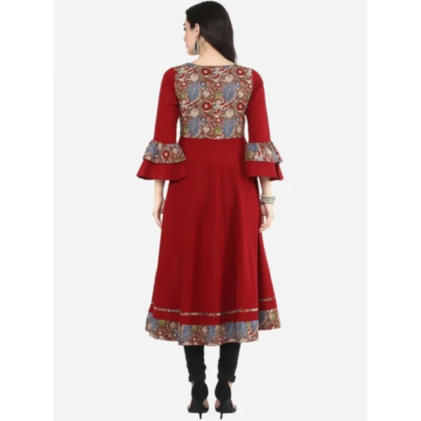 Women's Casual Bell Sleeves Printed Cotton Kurti (Maroon) - Image 2