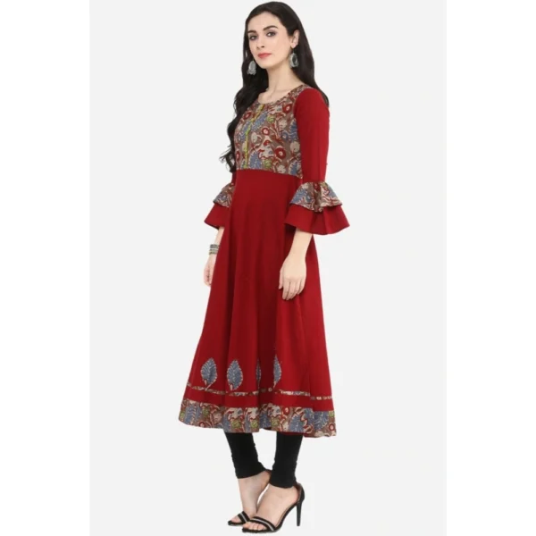 Women's Casual Bell Sleeves Printed Cotton Kurti (Maroon) - Image 5
