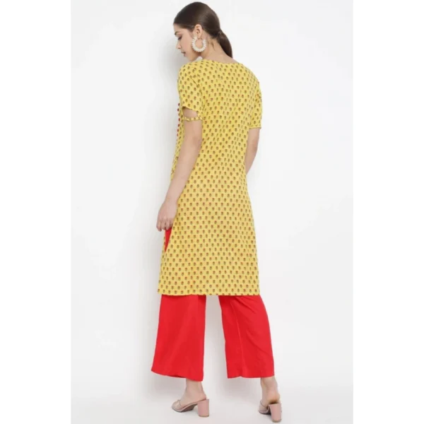 Women's Casual Short Sleeves Floral Printed Cotton & Rayon Kurti Palazzo Set (Yellow & Red) - Image 2