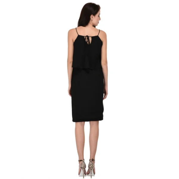Women's Cotton Blend Solid Sleeveless Dress (Black) - Image 2
