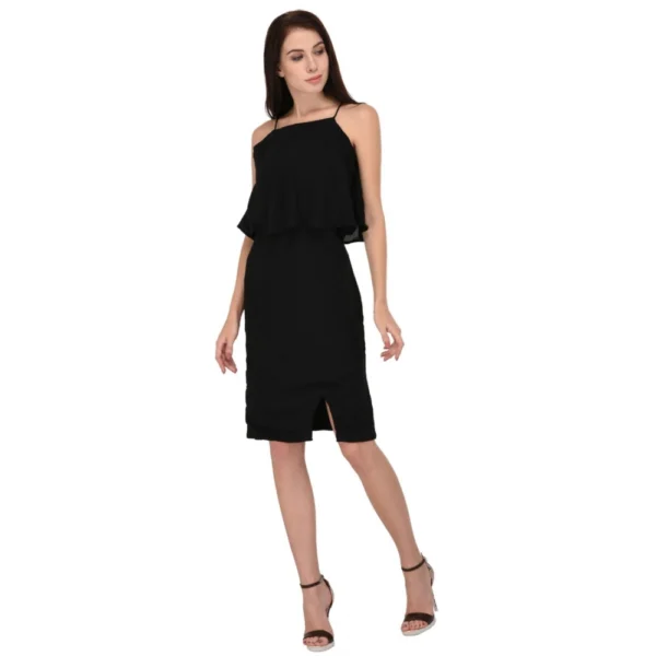 Women's Cotton Blend Solid Sleeveless Dress (Black) - Image 5