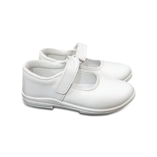 Girls Rexine Ox-Ankle Velcro Closure School Shoe (White) - Image 3