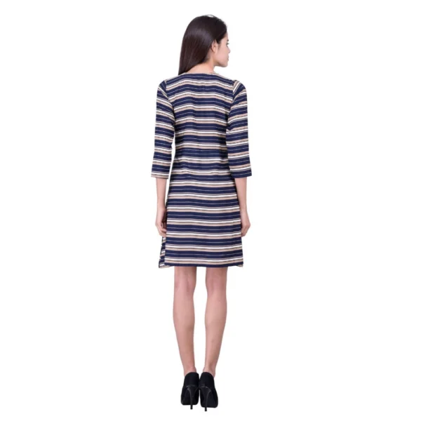Women's Cotton Blend Solid 3-4 Sleeve Dress (Blue) - Image 2