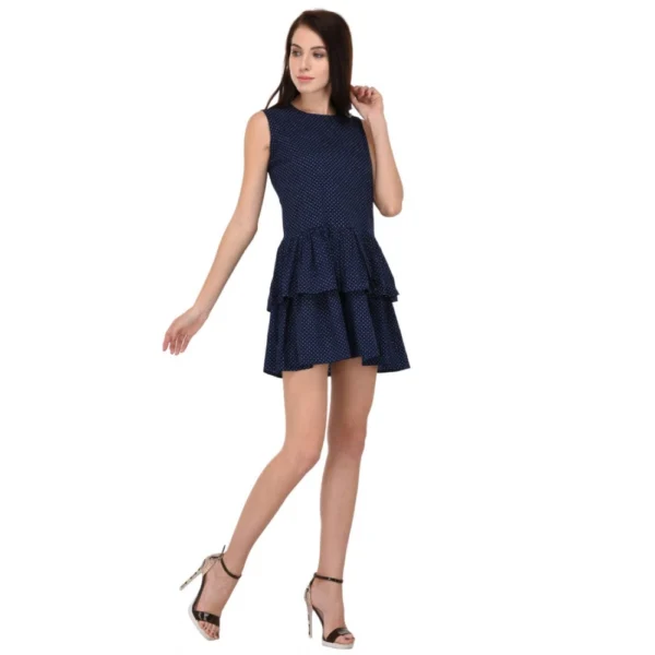 Women's Cotton Blend Solid Sleeveless Dress (Blue) - Image 3