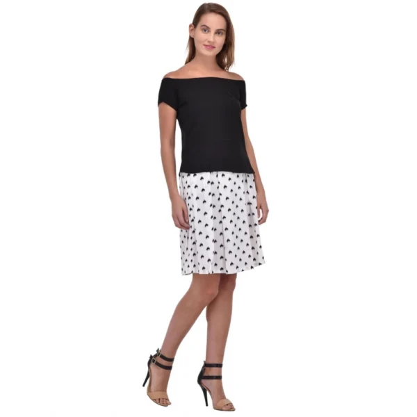 Women's Cotton Blend Solid Short Sleeves Dress (Black) - Image 3