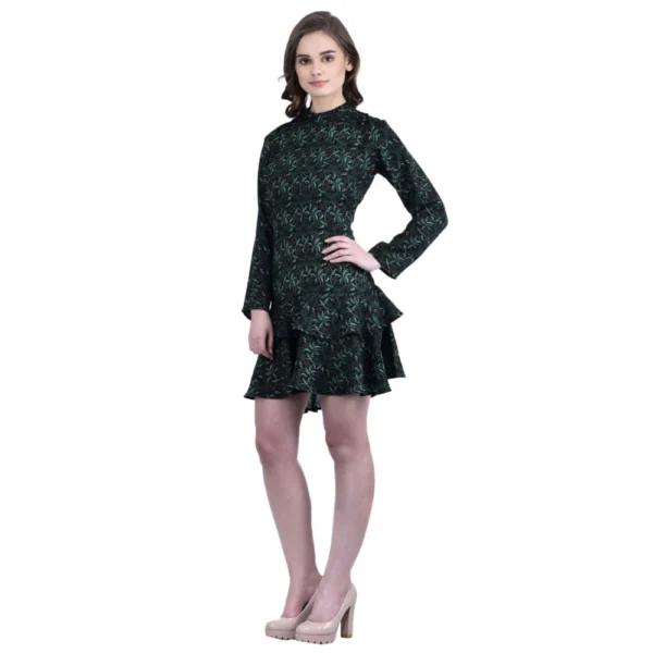 Women's Cotton Blend Floral Full Sleeves Dress (Green) - Image 3