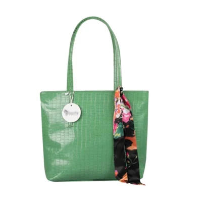 Women's Polyurethane Textured, Croc Shoulder Bag (Green)