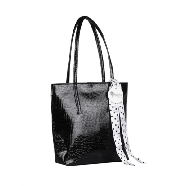 Women's Polyurethane Textured, Croc Shoulder Bag (Black) - Image 4