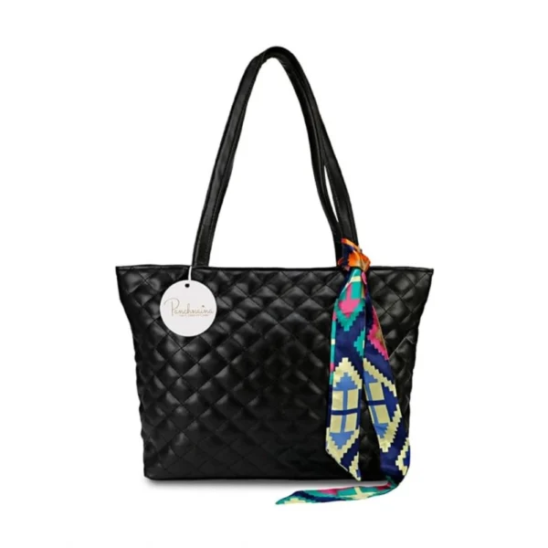Women's Polyurethane Textured  Shoulder Bag (Black) - Image 4