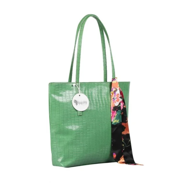 Women's Polyurethane Textured, Croc Shoulder Bag (Green) - Image 4