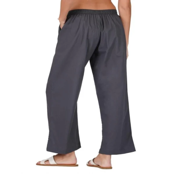 Women's Casual Cotton Cambric Solid Elastic Palazzo Trousers (Dark Grey) - Image 3