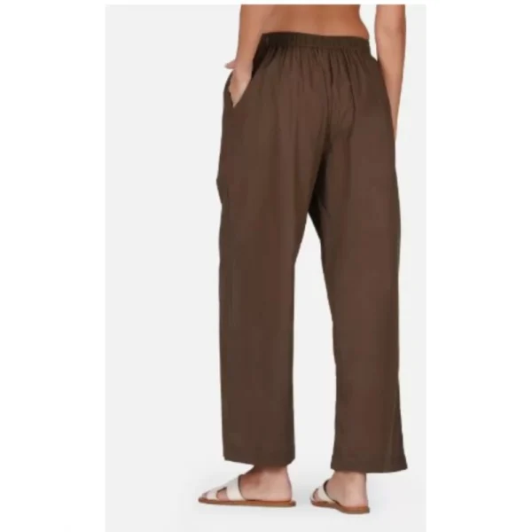 Women's Casual Cotton Cambric Solid Elastic Palazzo Trousers (Brown) - Image 3