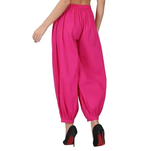 Women's Casual Cotton Cambric Solid Elastic Waist Patiala Harem Pants (Pink) - Image 3