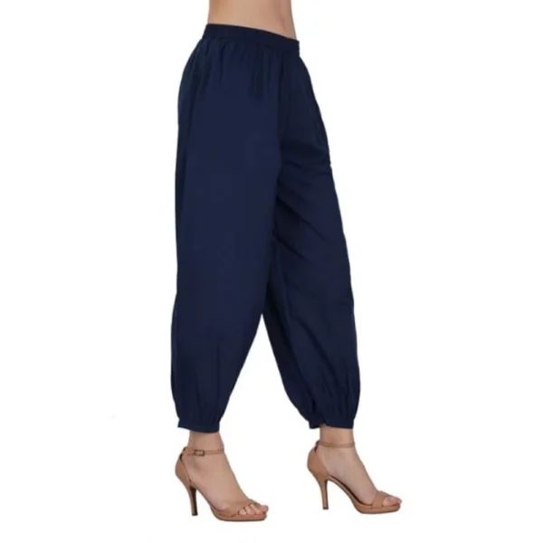 Women's Casual Cotton Cambric Solid Elastic Waist Patiala Harem Pants (Navy Blue) - Image 3