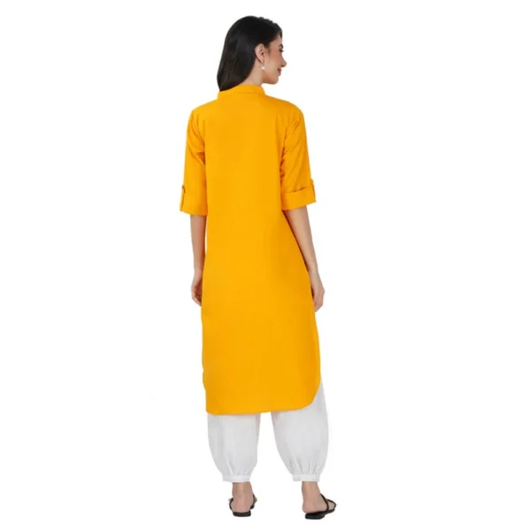 Women's Casual Cotton Solid 3-4 Sleeve Kurti (Yellow) - Image 3