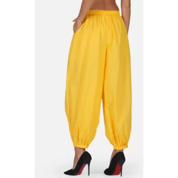 Women's Casual Cotton Cambric Solid Elastic Waist Patiala Harem Pants (Yellow) - Image 3