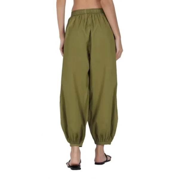 Women's Casual Cotton Cambric Solid Elastic Waist Patiala Harem Pants (Green) - Image 3