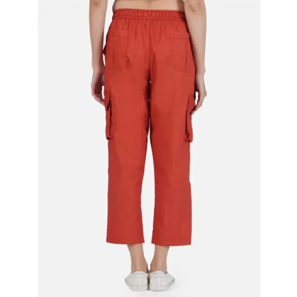 Women's Casual Cotton Solid Cargo Pants (Rust) - Image 3