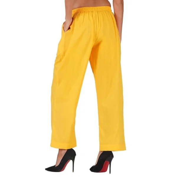 Women's Casual Cotton Cambric Solid Elastic Palazzo Trousers (Yellow) - Image 3