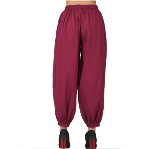 Women's Casual Cotton Cambric Solid Elastic Waist Patiala Harem Pants (Maroon) - Image 3