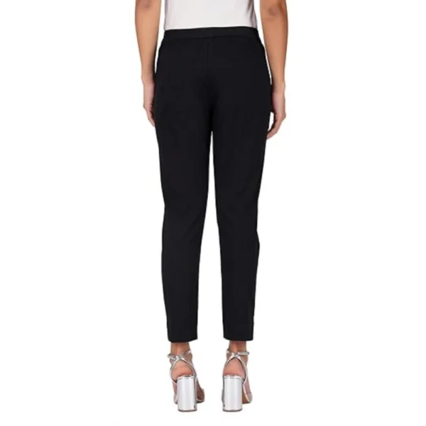 Women's Casual Cotton Lycra Solid Trouser Pants (Black) - Image 3