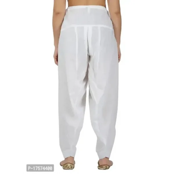 Women's Casual Cotton Cambric Solid Drawstring Bottomwear (White) - Image 3