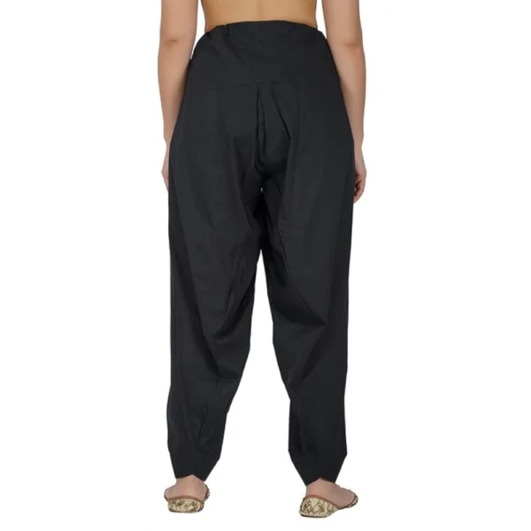 Women's Casual Cotton Cambric Solid Drawstring Bottomwear (Black) - Image 3