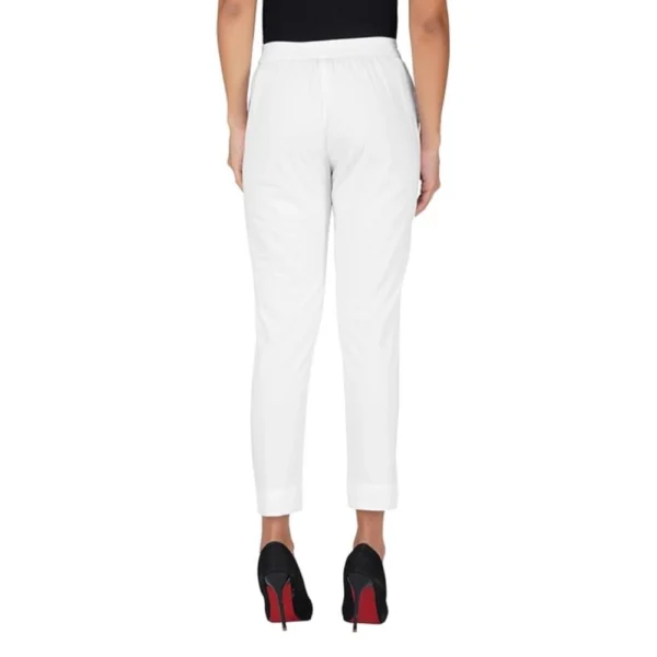 Women's Casual Cotton Lycra Solid Trouser Pants (White) - Image 3