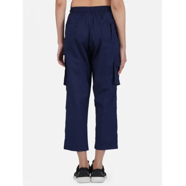 Women's Casual Cotton Solid Cargo Pants (Navy Blue) - Image 3